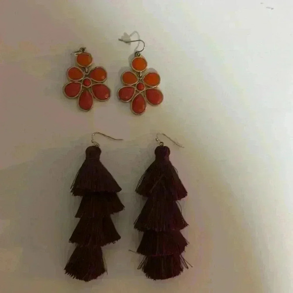 Earrings burgundy tassels and orange and gold dangly earrings - Picture 1 of 3